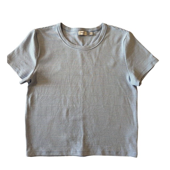 Sunday Best Tops - Sunday Best Aritzia Womens Blue White Striped Ribbed Crew Neck T-Shirt Size L